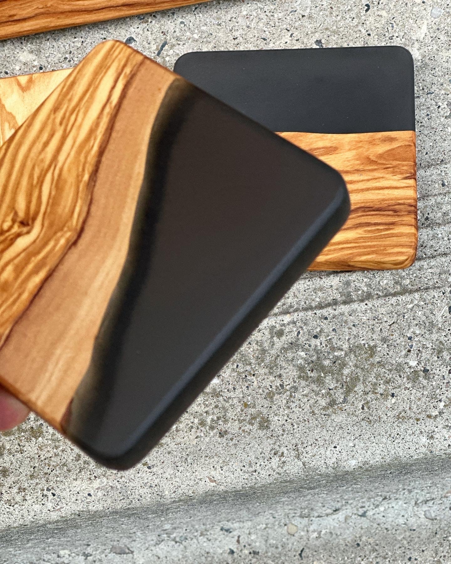 Olive wood board and coaster set